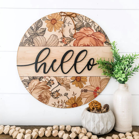Personalized Spring Round Wood Sign - Nursery Front Door Sign