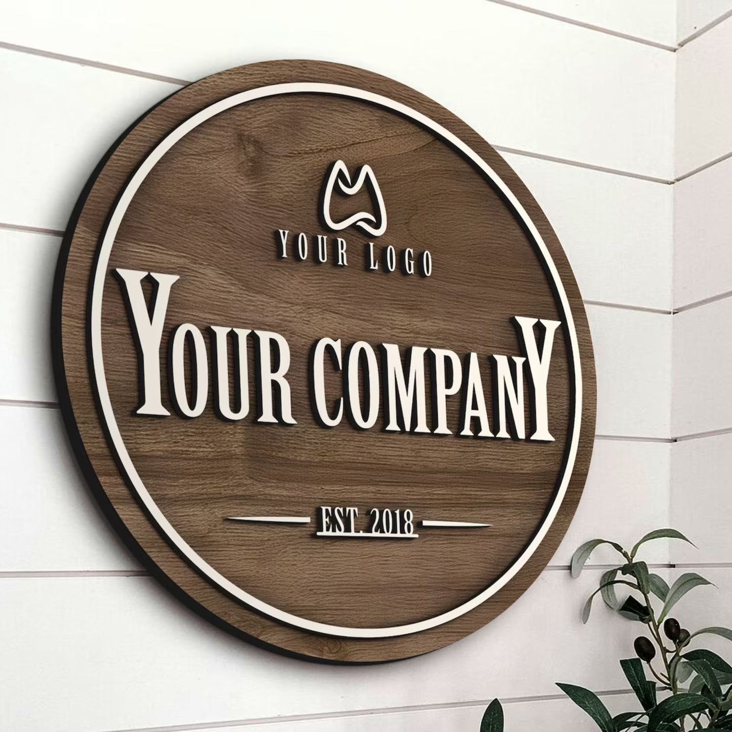 Personalized Laser Cut Round Wooden Logo Sign