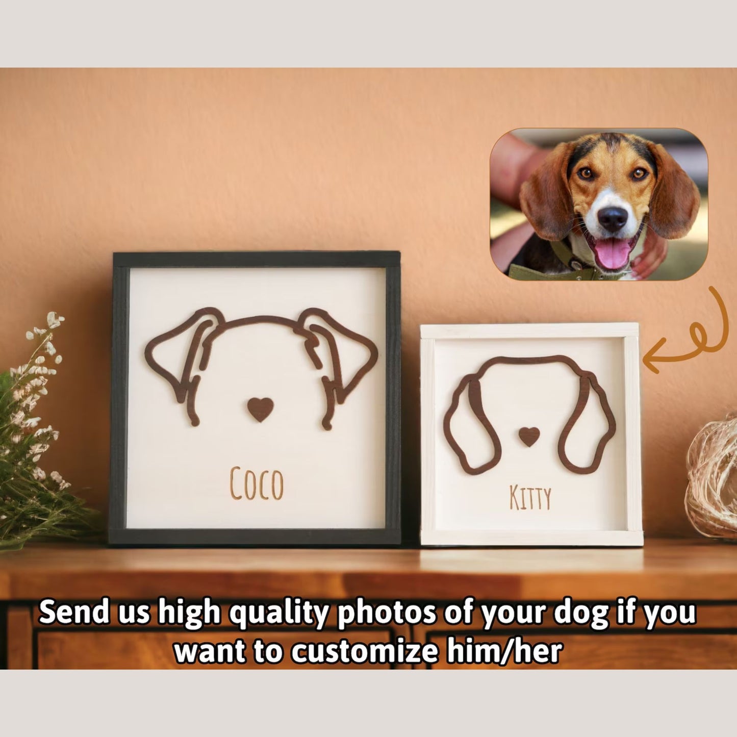 Personalized Dog Ear Outline Portrait Frame - Dog Memorial Gift, Loss Of Dog Gift